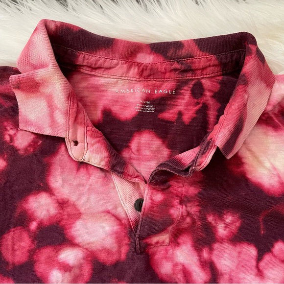 American Eagled Bleach Dyed Cropped Long-Sleeve Polo Shirt - Picture 2 of 8